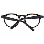 Bally Brown Men Glasses Frame, round full-rim acetate design with demo lenses and no hinge; includes branded case.