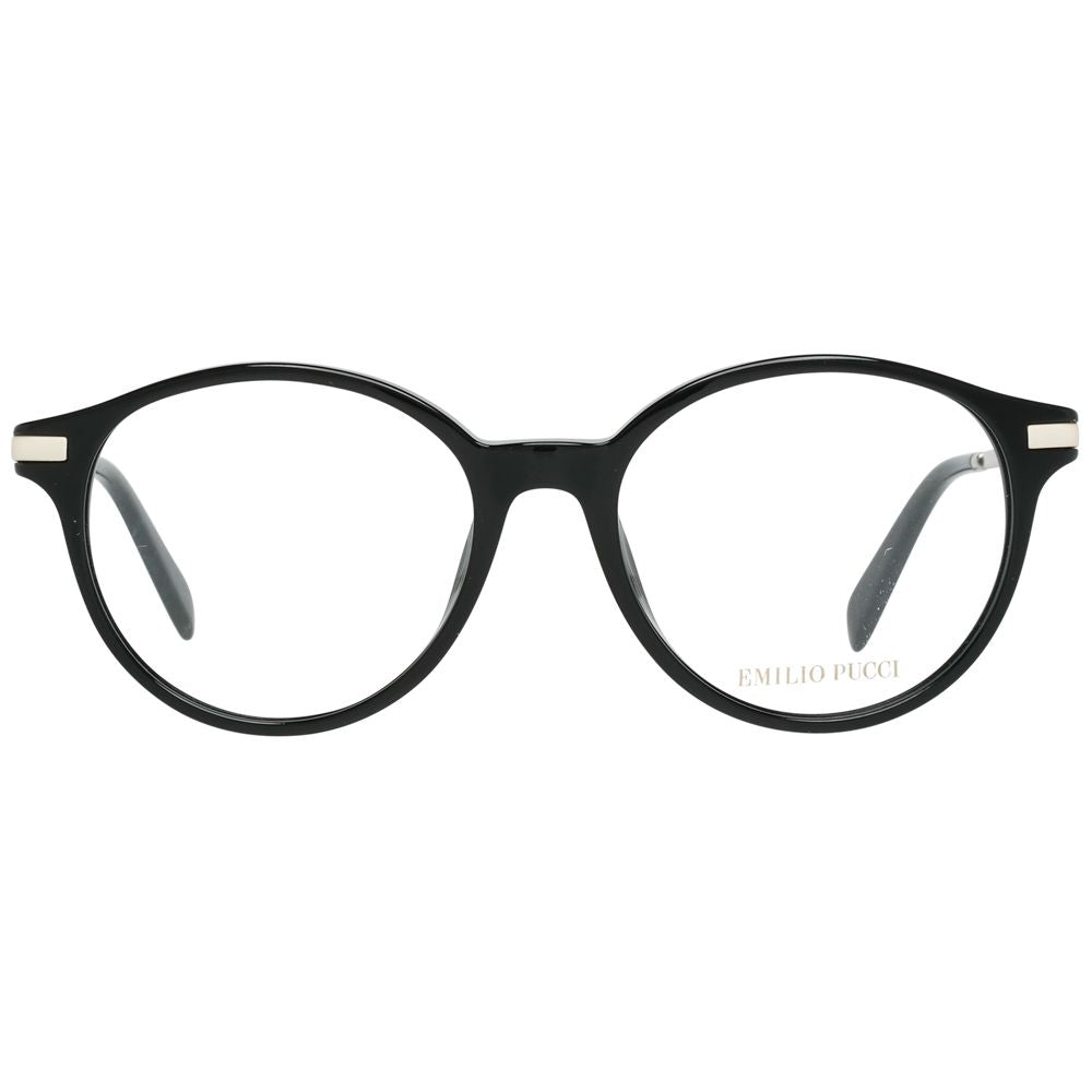 Emilio Pucci Black Women Glasses Frame, metal and plastic full-rim, round style with demo lenses, branded case included.