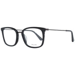 Police Black Men Glasses Frame with trapezium design, black metal and plastic full-rim, demo lenses, size 50-13-140, no spring hinge.