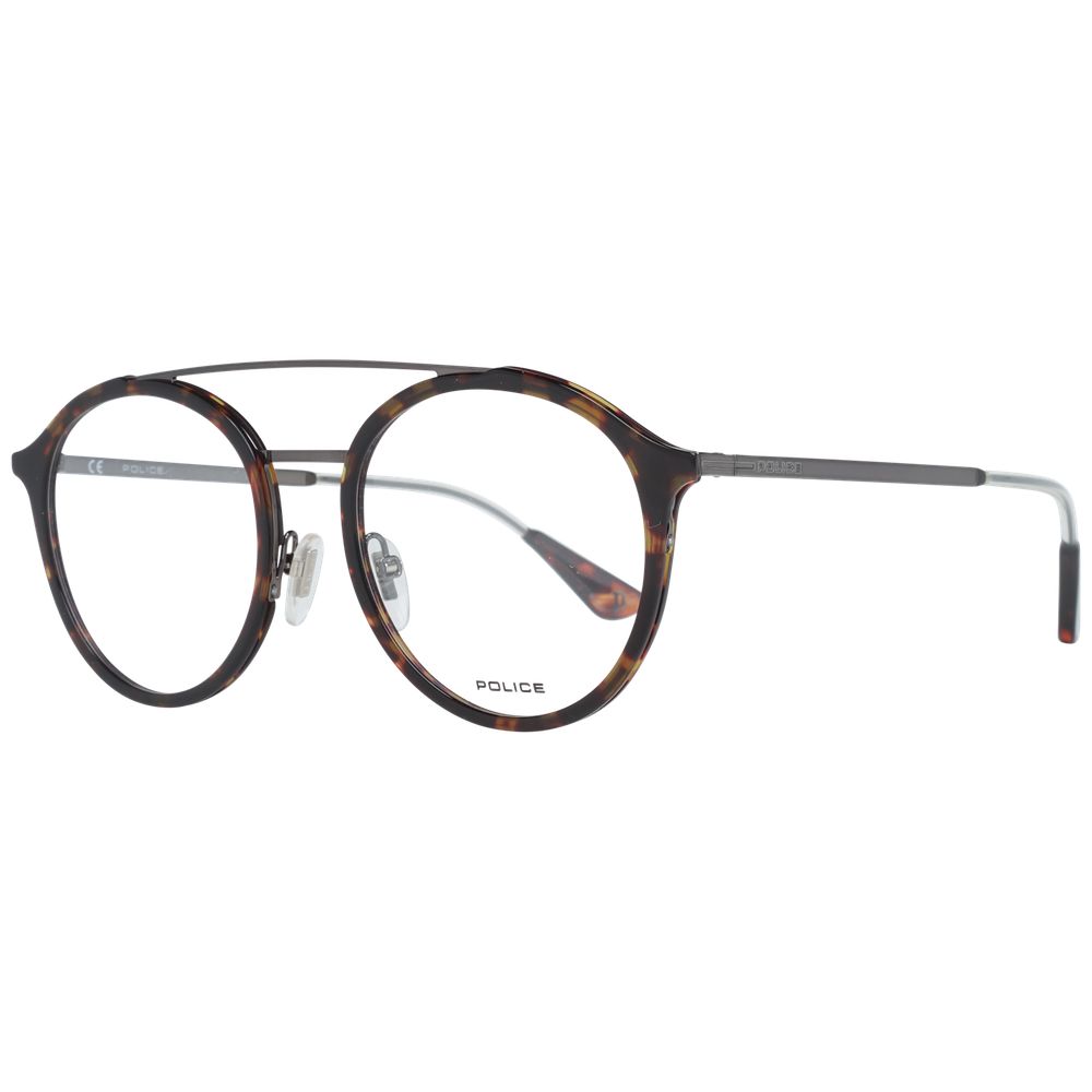 Police Brown Men Glasses Frame with full-rim metal and plastic design, aviator style, size 52-19-140, includes branded case.