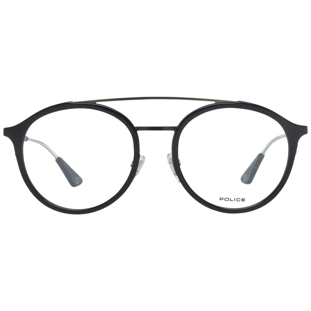 Police Black Men Glasses Frame, full-rim aviator style with metal & plastic frame, demo lenses, branded case included