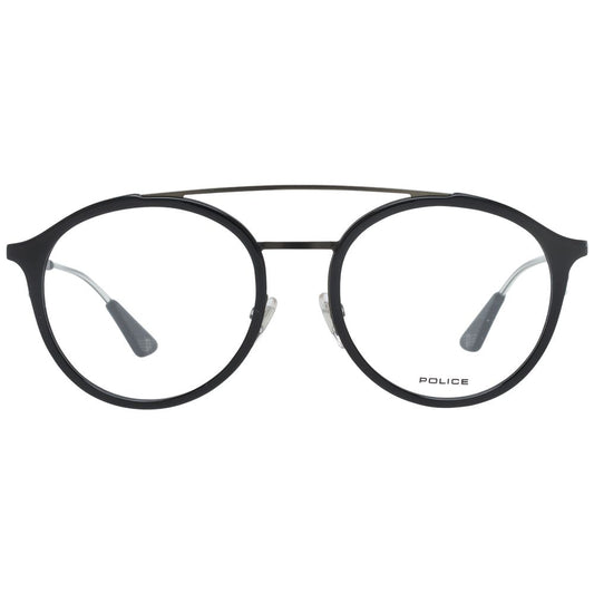 Police Black Men Glasses Frame, full-rim aviator style with metal & plastic frame, demo lenses, branded case included