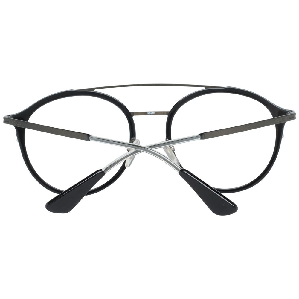 Police Black Men Glasses Frame, full-rim aviator style with black metal and plastic construction, 52-19-140 size.