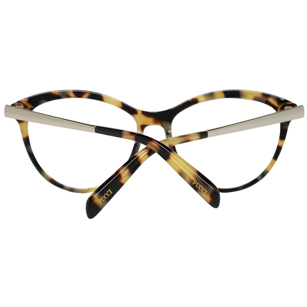Emilio Pucci Brown Women Glasses Frame full-rim style in metal and plastic with branded temples, main color brown, lenses width 53mm.