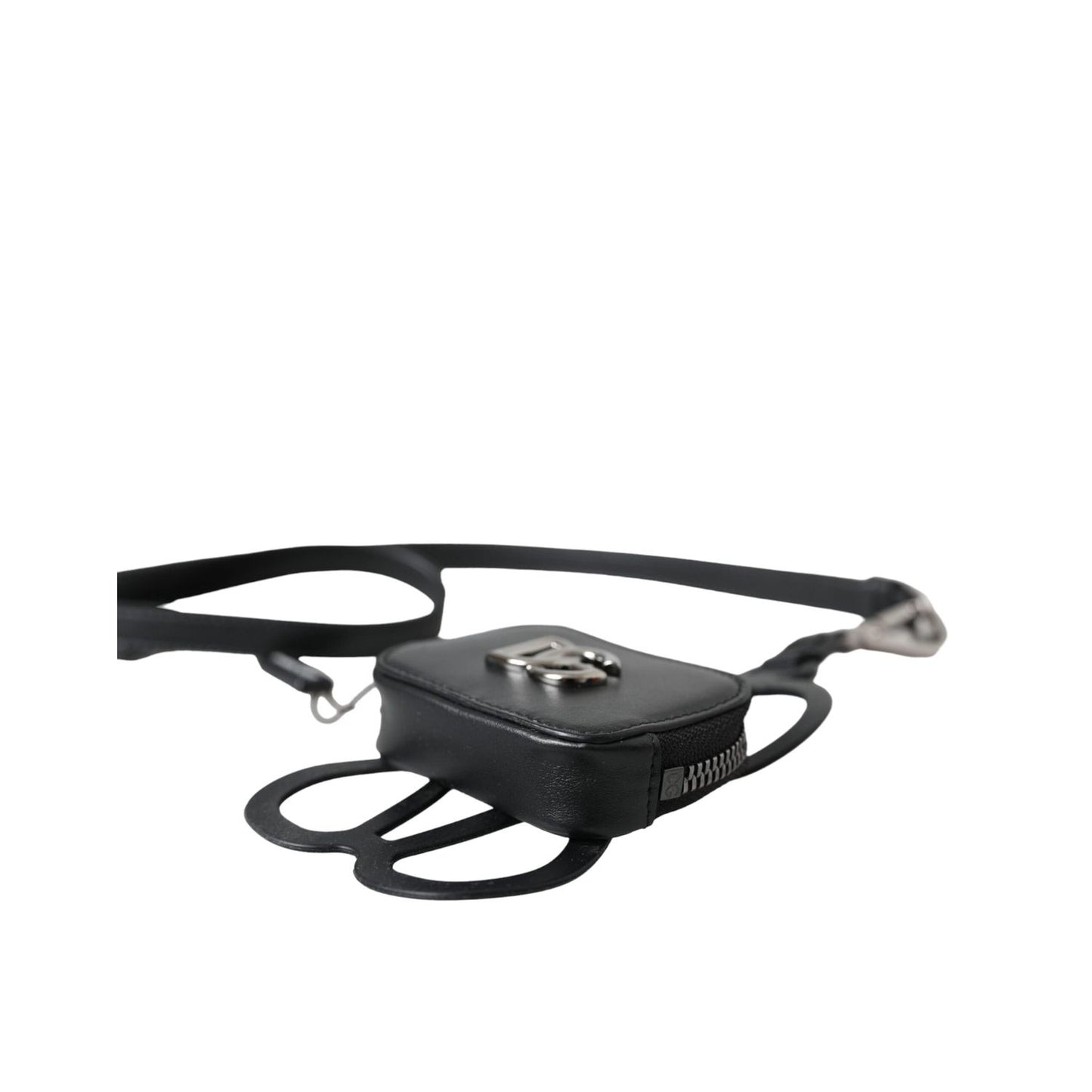 Dolce & Gabbana Black Calfskin Leather DG Logo Coin Purse Lanyard Wallet