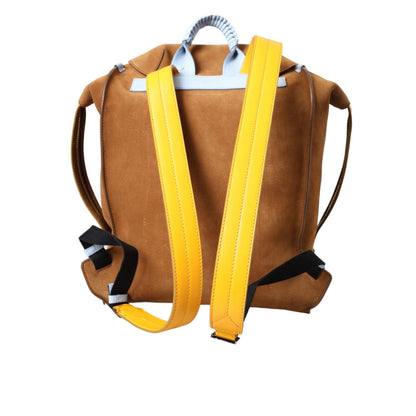 Dolce & Gabbana Brown Yellow Suede Leather Logo Backpack Bag
