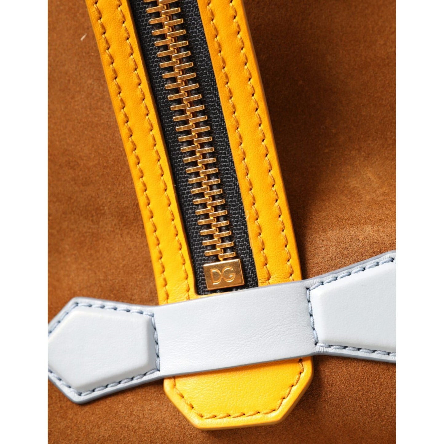 Dolce & Gabbana Brown Yellow Suede Leather Logo Backpack Bag