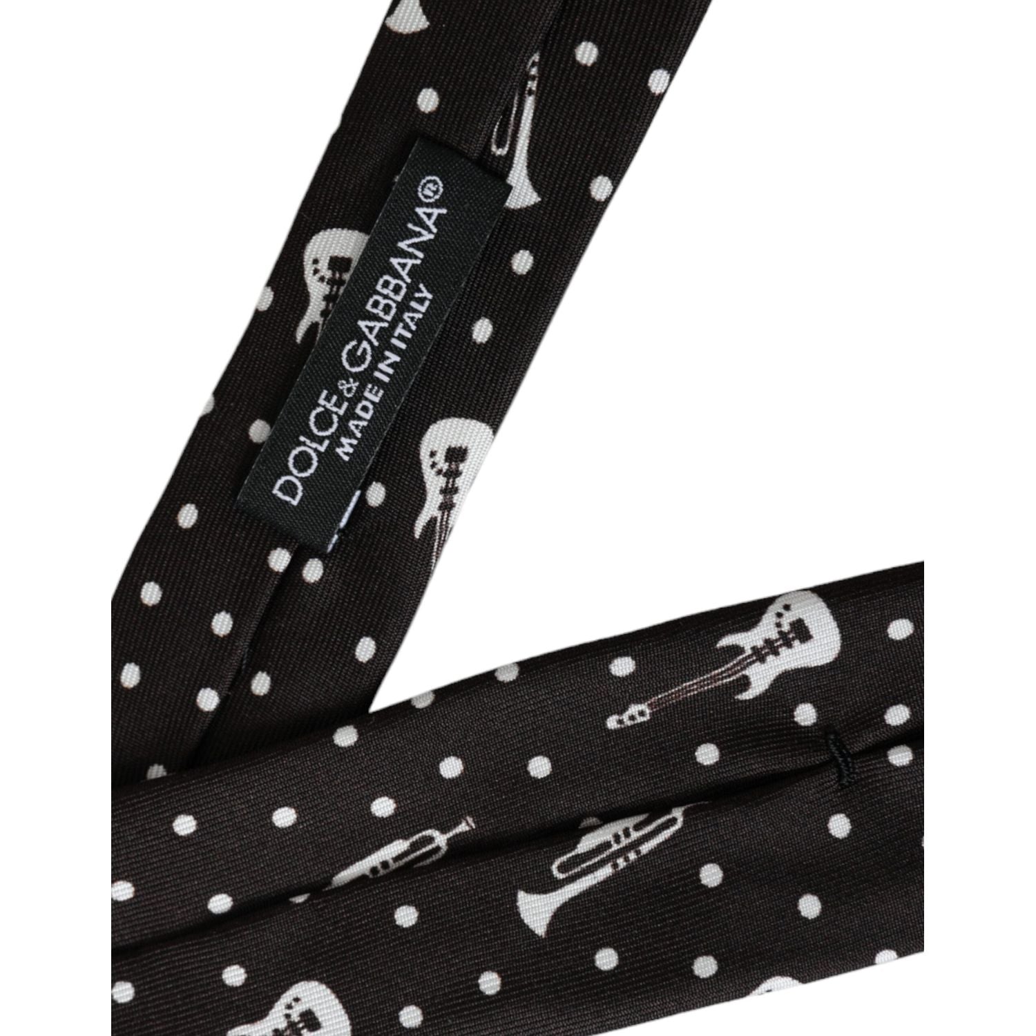 Dolce & Gabbana Black Guitar Print Silk Adjustable Tie