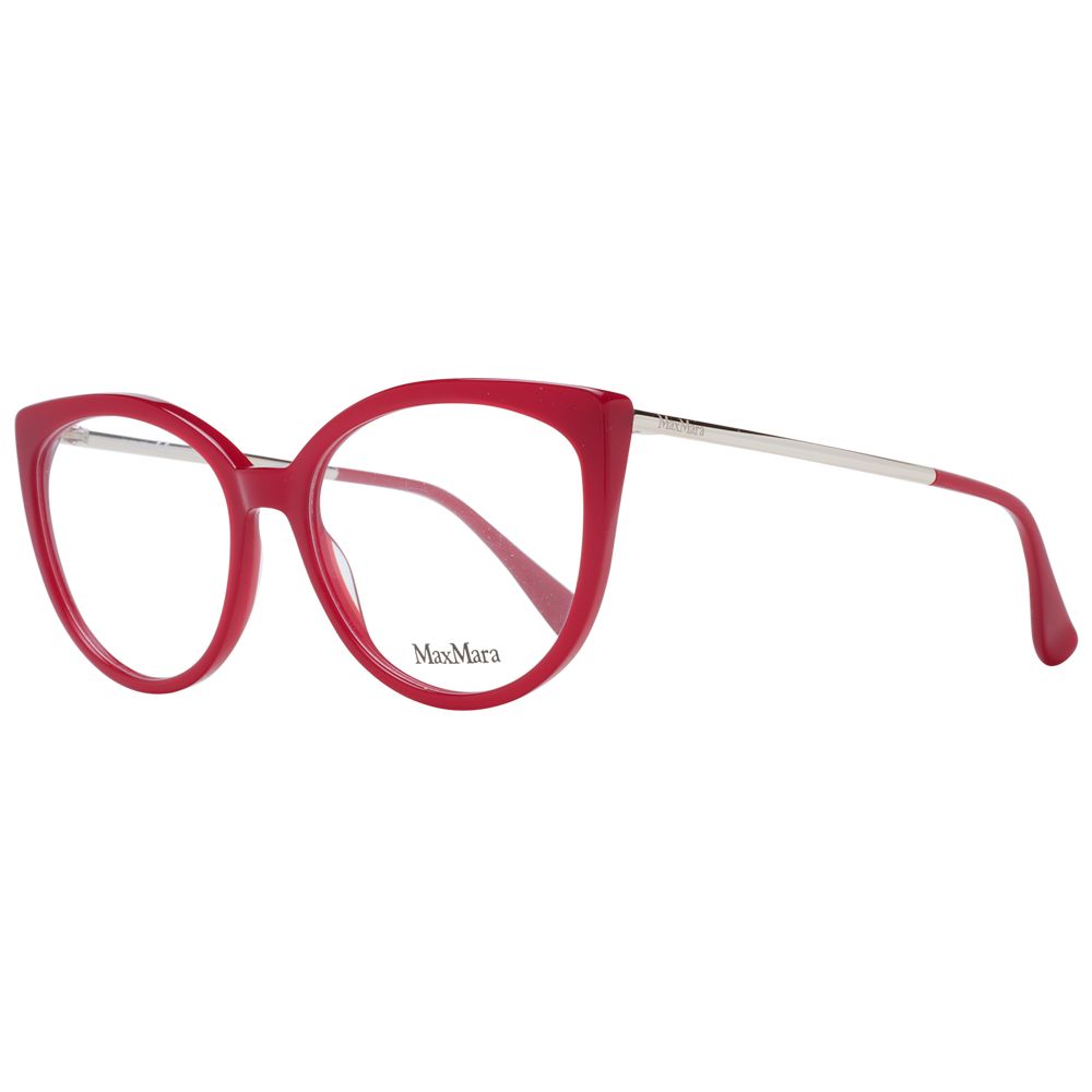Max Mara Red Women Glasses Frame, cat eye style, full-rim plastic with demo lenses, ideal for women seeking elegant red eyewear.