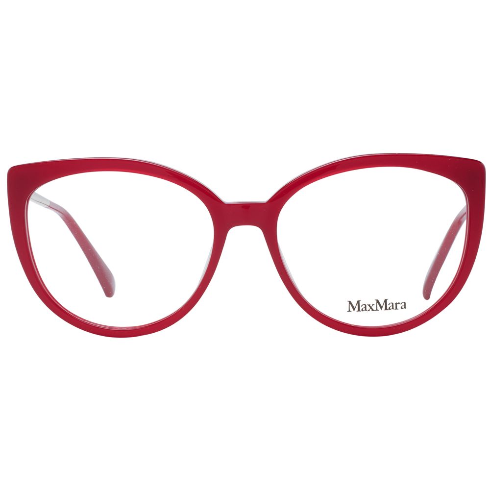 Max Mara Red Women Glasses Frame, full-rim plastic cat eye design, size 54-16-140, with demo lenses, includes branded case.