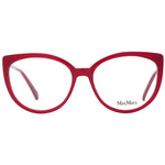 Max Mara Red Women Glasses Frame, full-rim plastic cat eye design, size 54-16-140, with demo lenses, includes branded case.