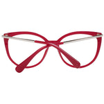 Max Mara Red Women Glasses Frame, full-rim cat eye style, plastic frame, demo lenses, size 54-16-140, includes branded case.