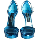 Dolce & Gabbana Metallic Blue Leather Keira Sandals Shoes LA11288-38