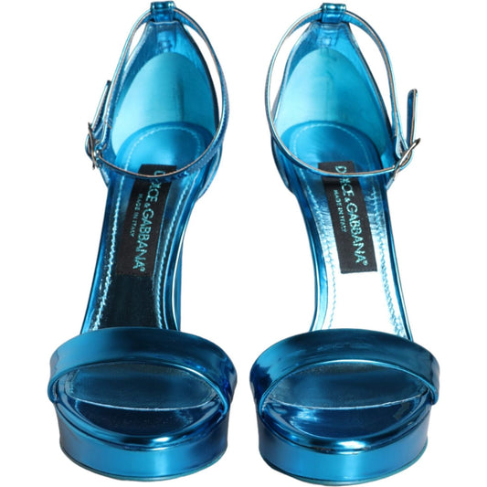 Dolce & Gabbana Metallic Blue Leather Keira Sandals Shoes LA11288-38