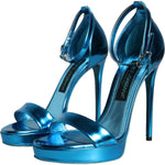 Dolce & Gabbana Metallic Blue Leather Keira Sandals Shoes LA11288-38