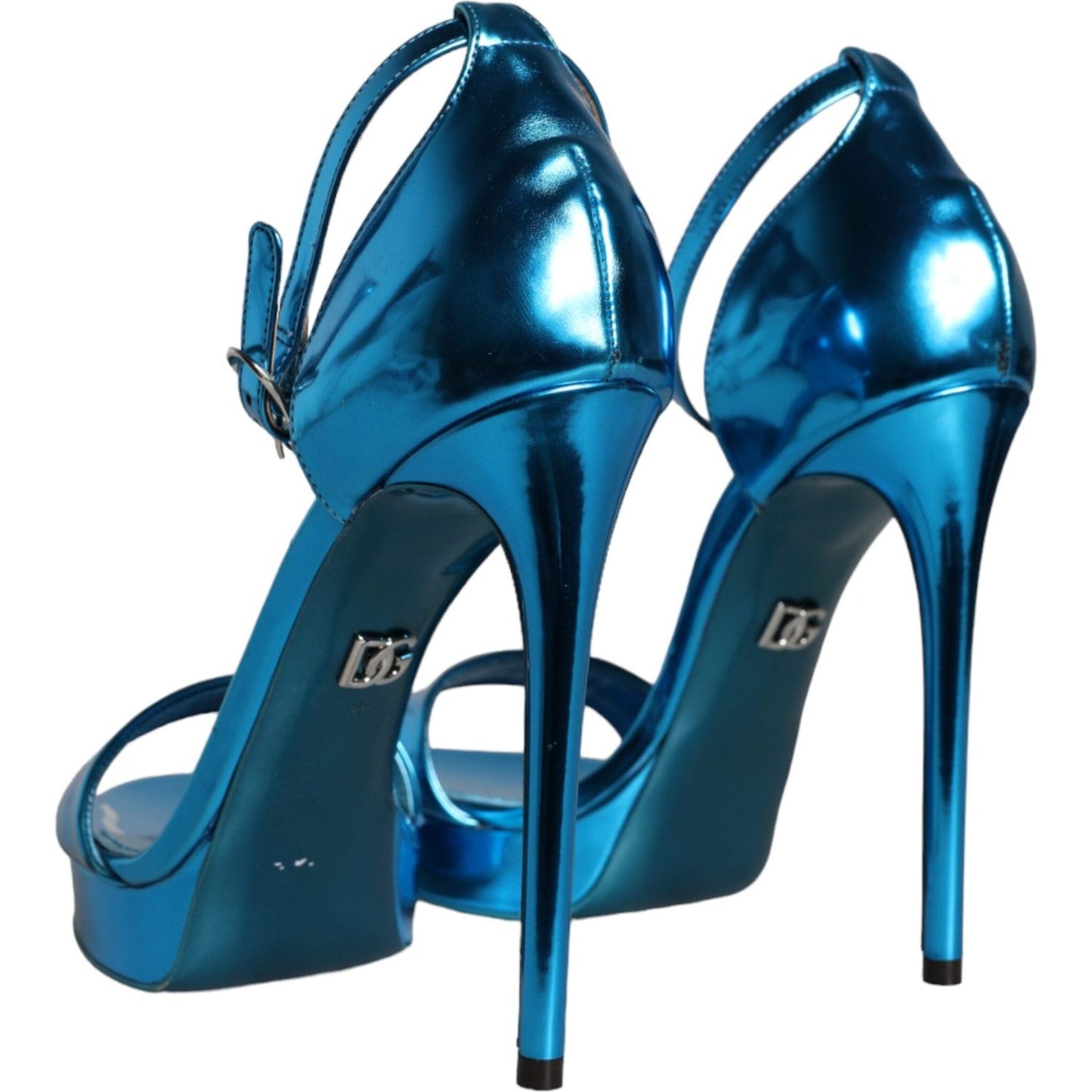 Dolce & Gabbana Metallic Blue Leather Keira Sandals Shoes LA11288-38