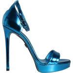 Dolce & Gabbana Metallic Blue Leather Keira Sandals Shoes LA11288-38