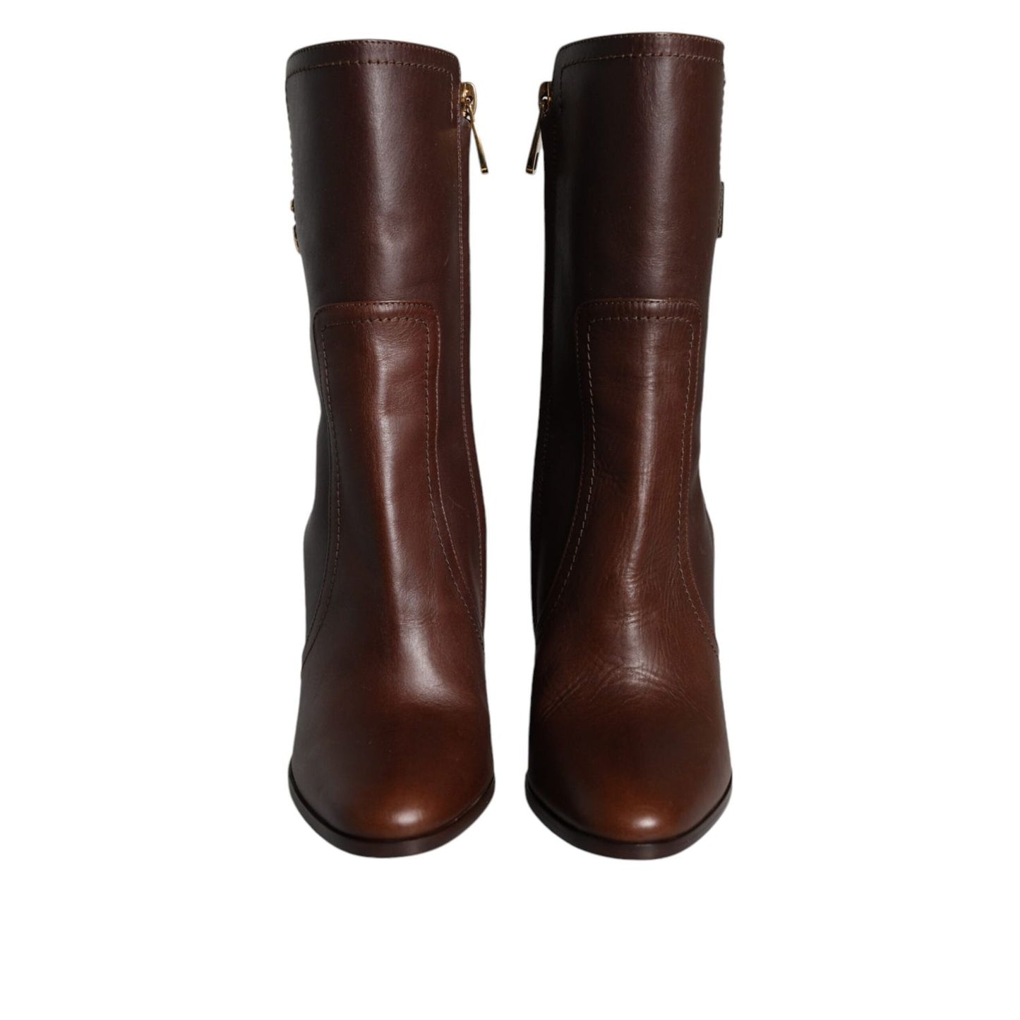 Dolce & Gabbana Brown Leather Heels Mid Calf Boots Shoes