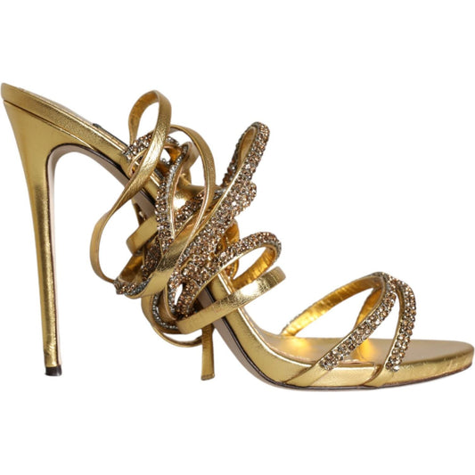 Dolce & Gabbana Gold Crystals Keira Heels Sandals Shoes LA11356-39.5