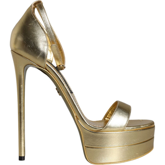 Dolce & Gabbana Gold Leather Platform Keira Sandals Shoes LA11422-38