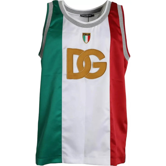 Dolce & Gabbana White Green Sleeveless Top Italian Flag Basket T-shirt TSH85070-XS
