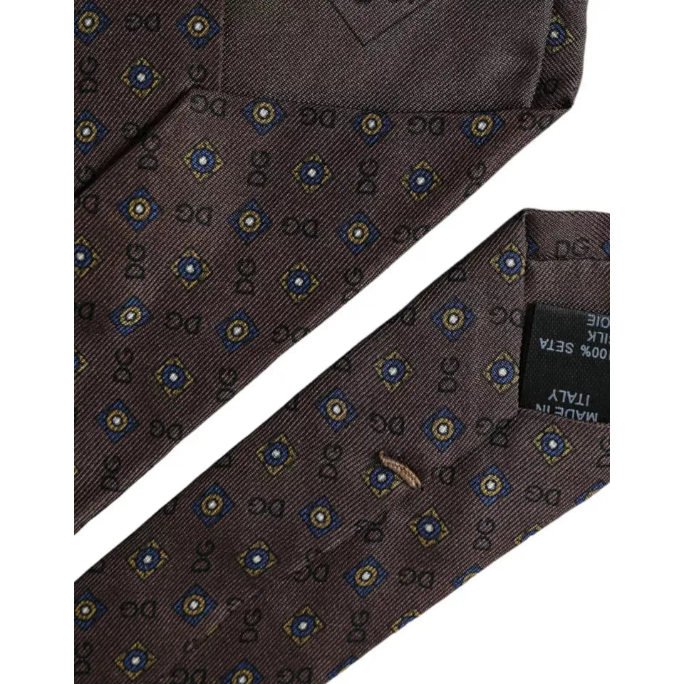 Dolce & Gabbana Brown Silk Branded Logo Adjustable Men Tie