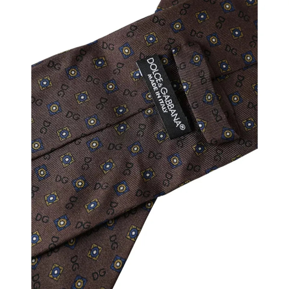 Dolce & Gabbana Brown Silk Branded Logo Adjustable Men Tie
