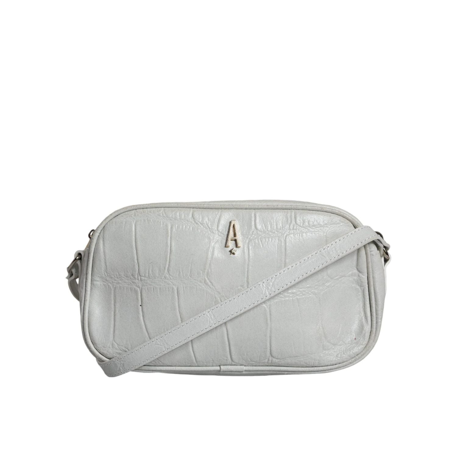 Aniye By White Croc Print Leather Crossbody Sling Bag