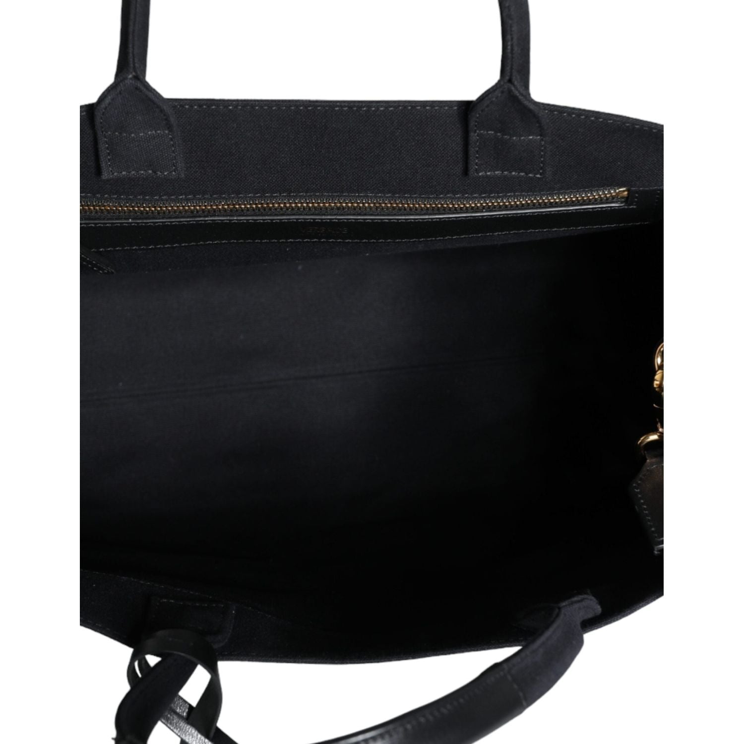 Versace Black Top Handle Canvas Leather Logo Crossbody Tote Bag