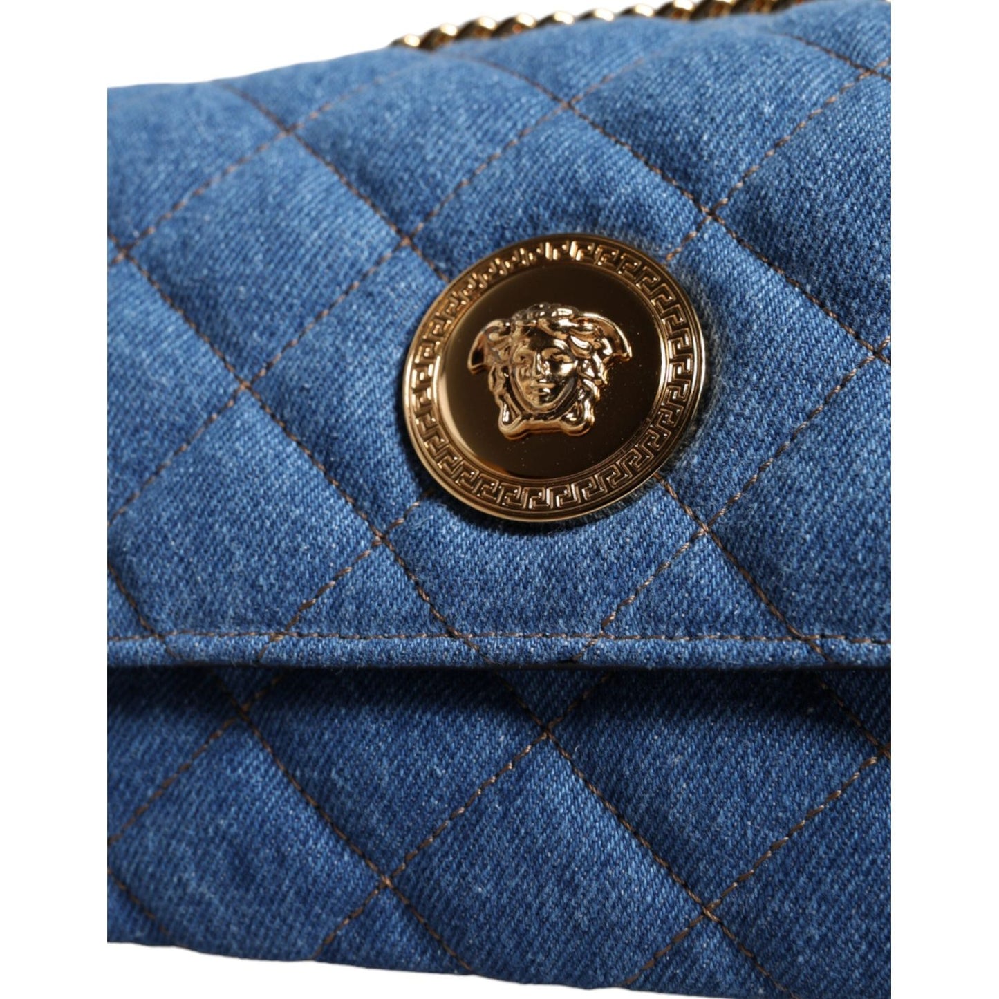 Versace Blue Quilted Denim Leather Crossbody Shoulder Bag