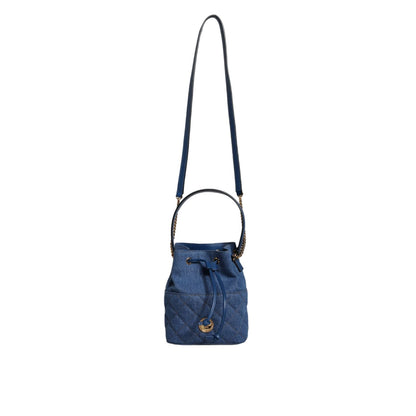 Versace Blue Quilted Denim Leather Crossbody Shoulder Bag