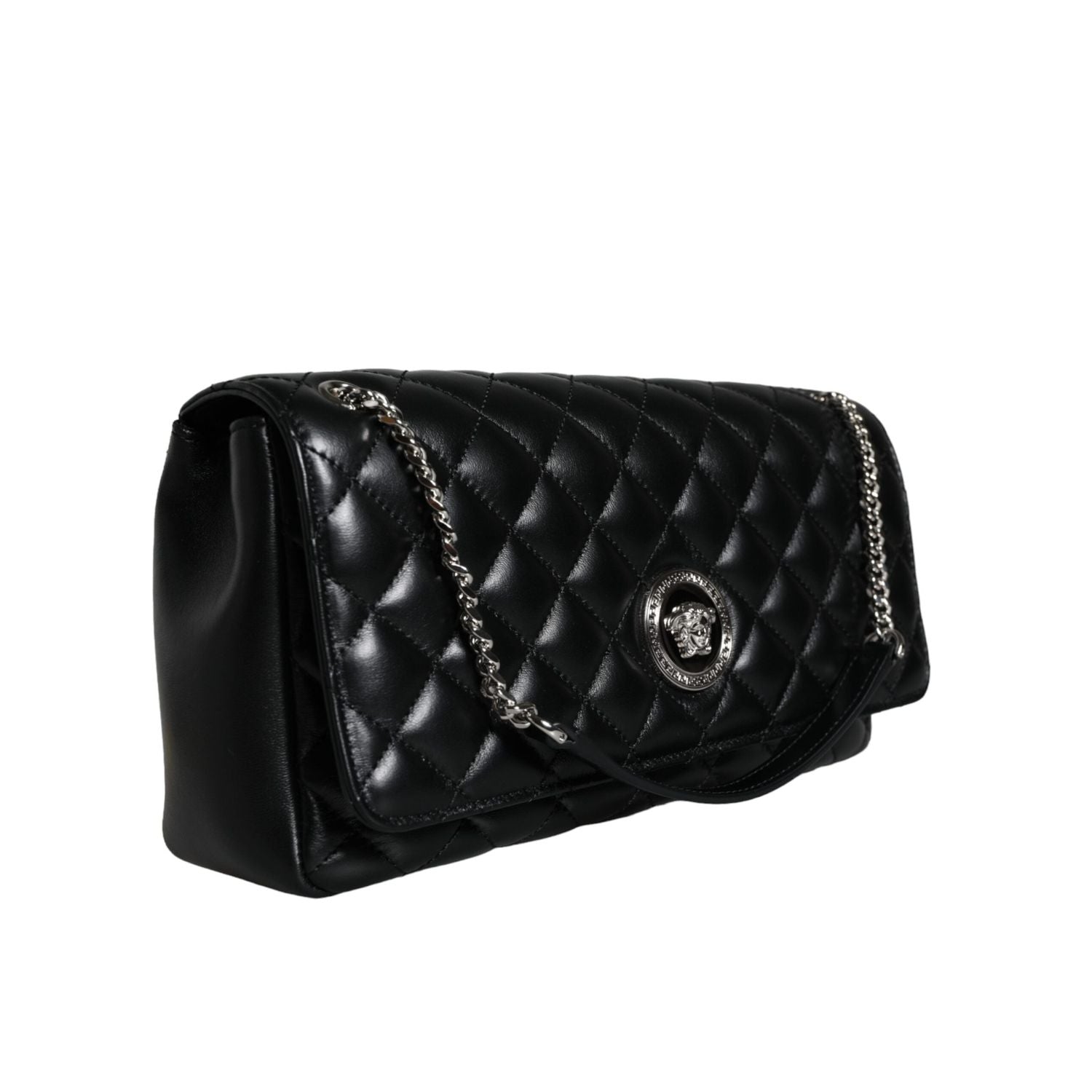 Versace Black Quilted Lambskin Leather Crossbody Shoulder Bag