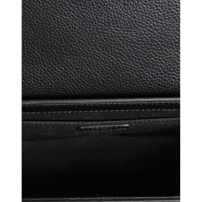 Versace Black Grainy Calf Leather Logo Crossbody Shoulder Bag