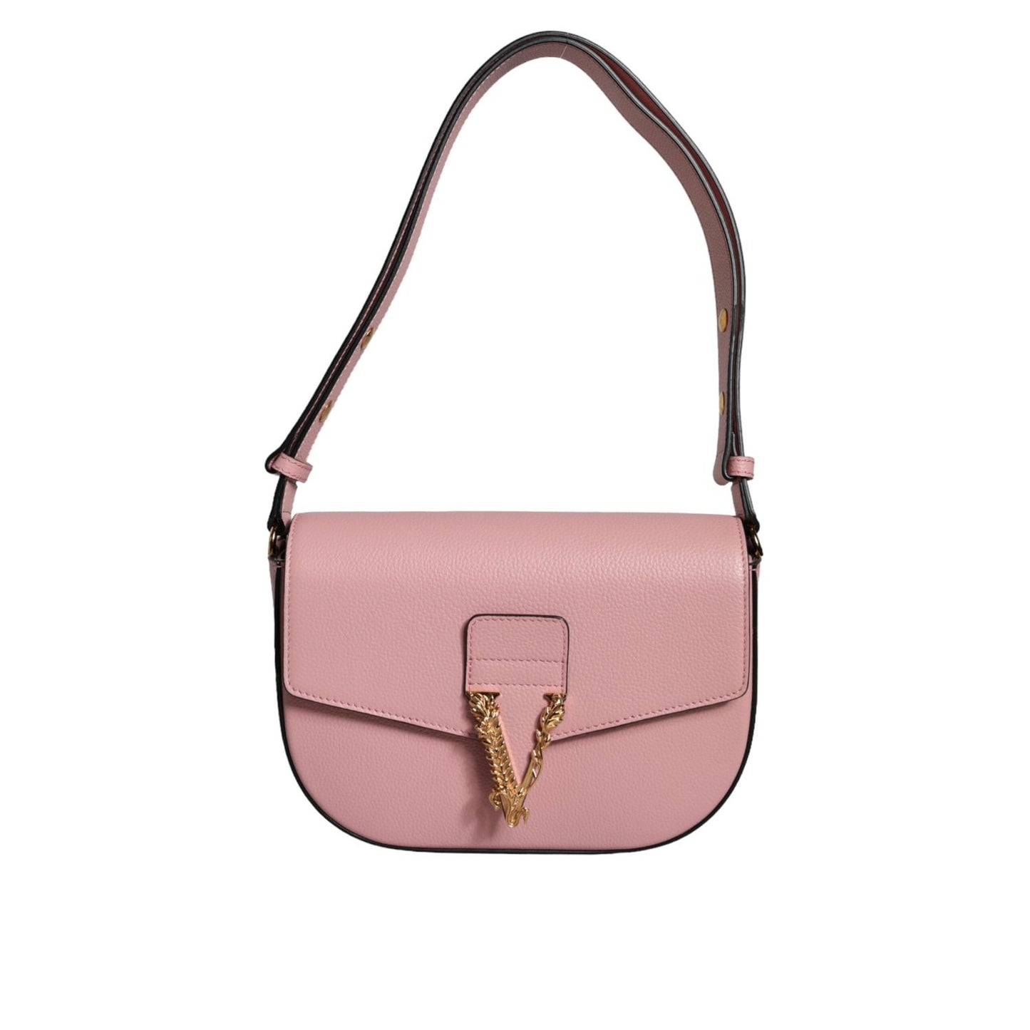 Versace Pink Grainy Calf Leather Logo Crossbody Shoulder Bag Versace