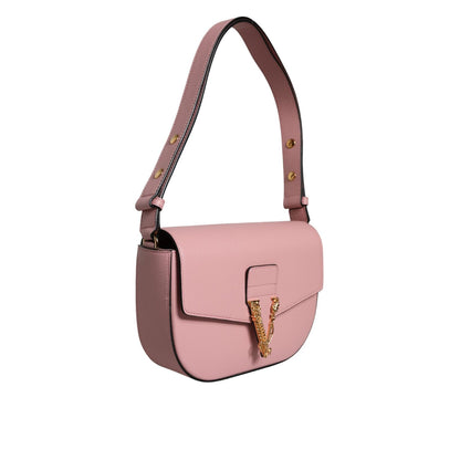 Versace Pink Grainy Calf Leather Logo Crossbody Shoulder Bag Versace