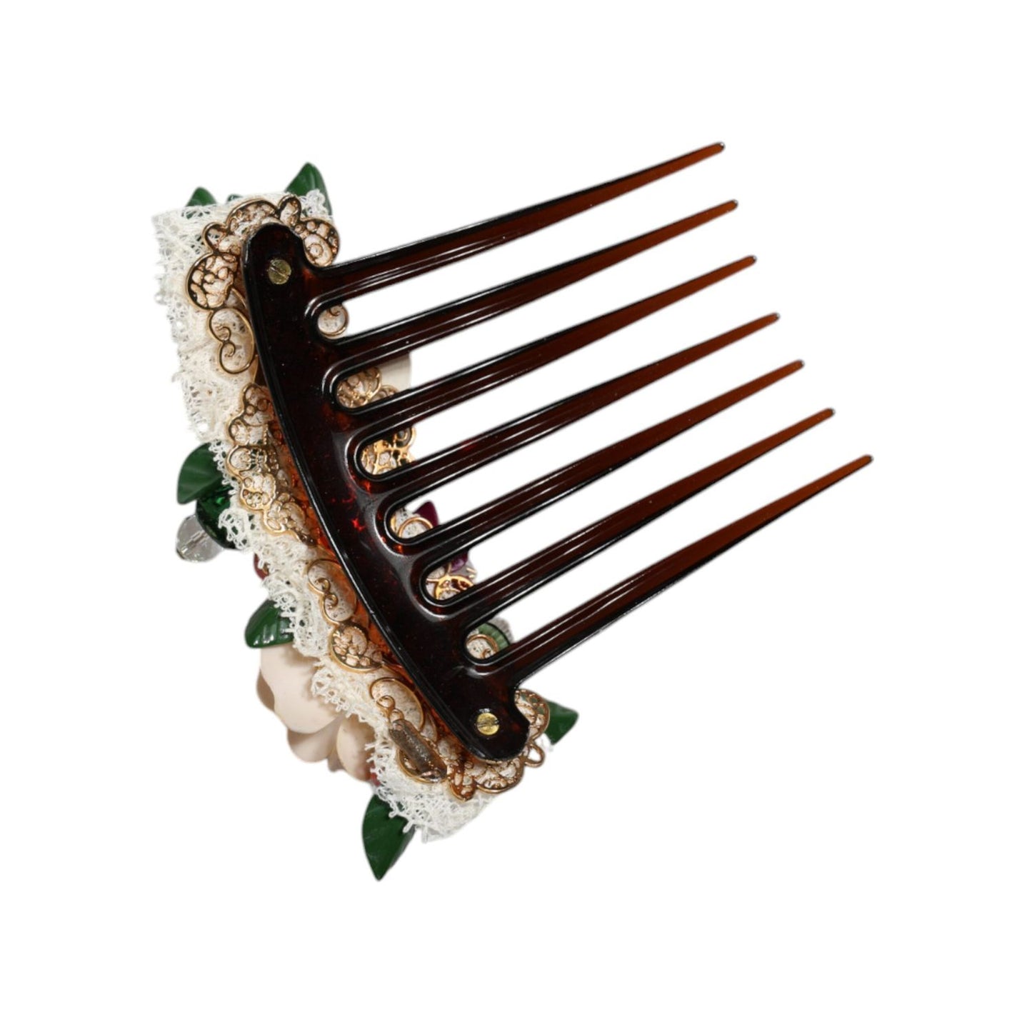 Dolce & Gabbana Brown Plastic Crystal Floral Women Hair Comb
