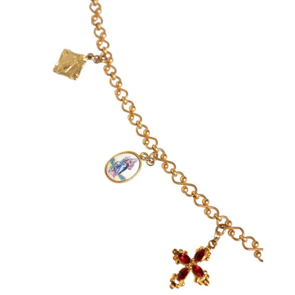 Dolce & Gabbana Gold Tone Brass Chain Religious Cross Pendant Necklace Necklace