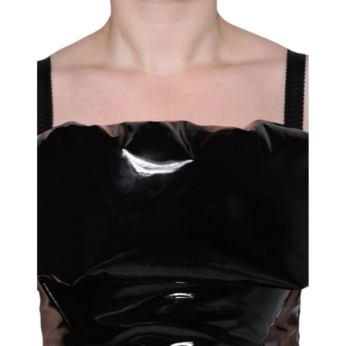 Dolce & Gabbana Black Polyester Ruched Coated Mini Dress