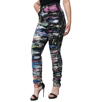 Dolce & Gabbana Multicolor Splatter Paint Cotton Skinny Denim Jeans