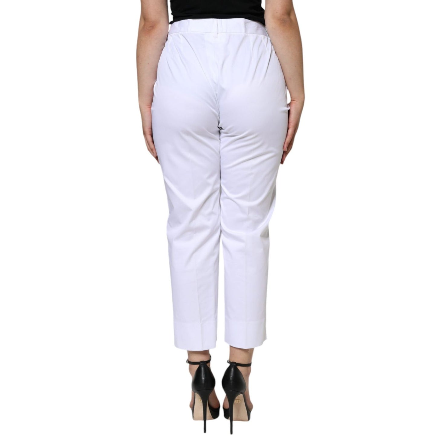 Dolce & Gabbana White Cotton Mid Waist Tapered Denim Jeans