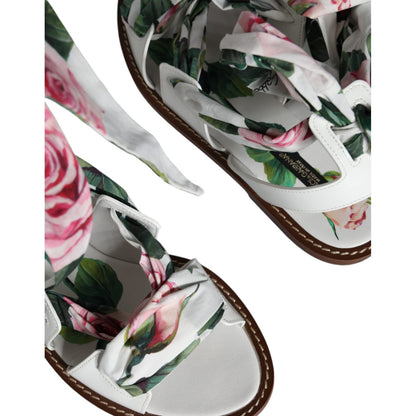 Dolce & Gabbana Multicolor Floral Print Ankle Wrap Sandals Shoes