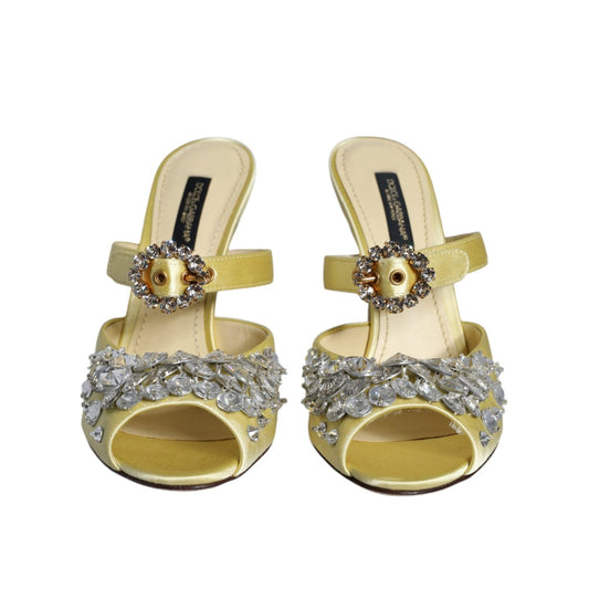 Dolce & Gabbana Yellow Mary Janes Satin Crystal Sandals Shoes