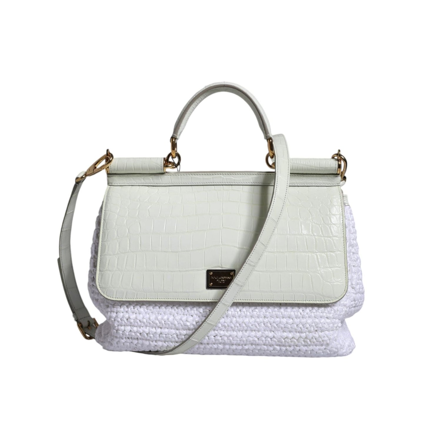 Dolce & Gabbana White Rafia Leather SICILY Crossbody Bag Dolce & Gabbana