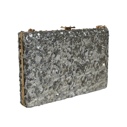Dolce & Gabbana Silver Sequined Clutch Evening Crossbody Bag Dolce & Gabbana