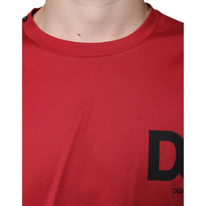 Dolce & Gabbana Red Cotton DG Logo Print Crew Neck T-shirt