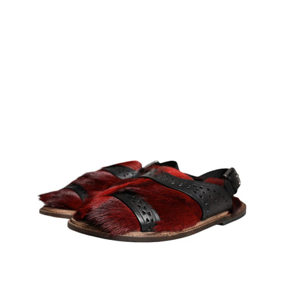 Dolce & Gabbana Black Red Gazelle Hair Leather Sandals Shoes