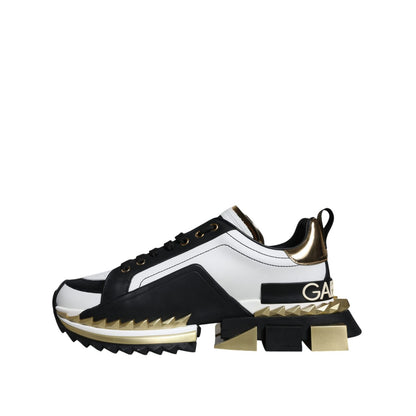 Dolce & Gabbana White Gold Black Leather SUPER KING Sneakers Shoes