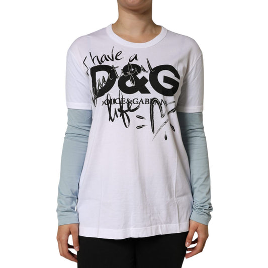Dolce & Gabbana White Cotton Logo Print Round Neck T-shirt