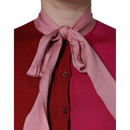Dolce & Gabbana Pink Short Sleeves Pullover Ascot Collar Top