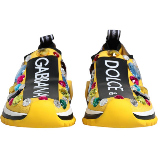 Dolce & Gabbana Yellow Sorrento Crystals Low Top Sneakers Shoes